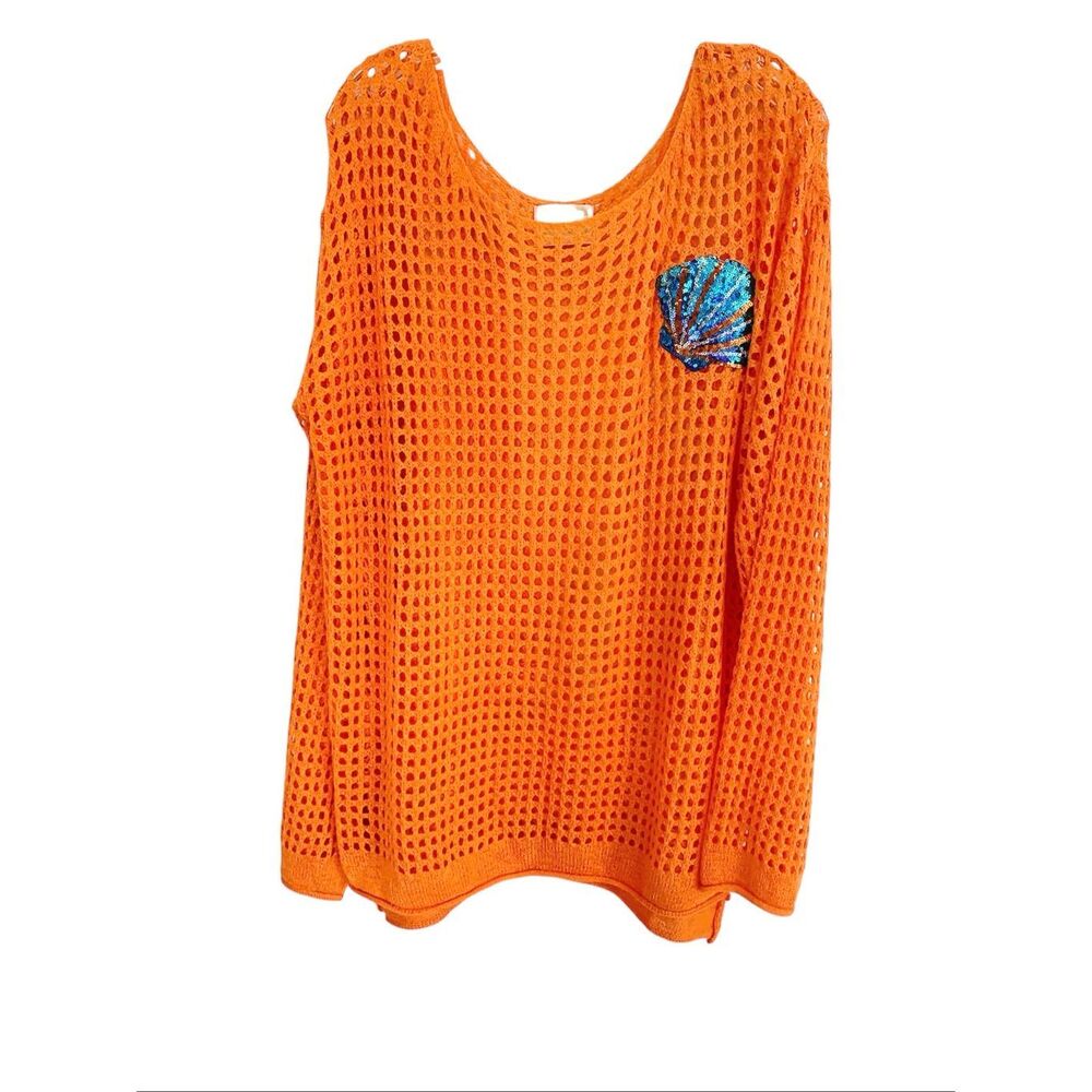 Judith March Orange Crochet Long Sleeve Tunic/ Cover up Ez XL